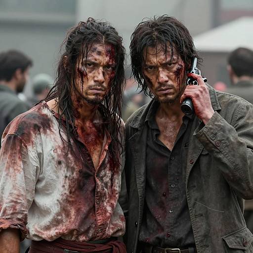 Intense Grit: Blood-Stained Men Portrait