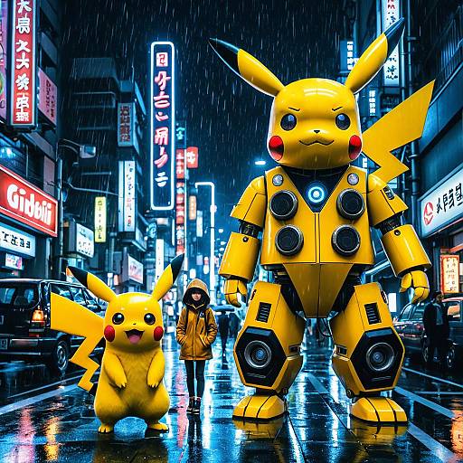 Pikachu Robot Fusion on Neon Tokyo Street
