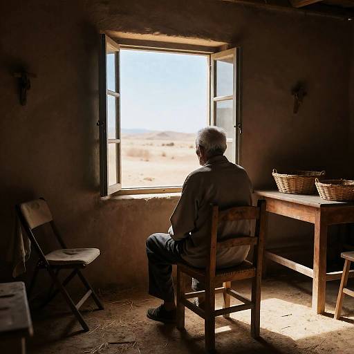 Serene Old Man in Desert Room