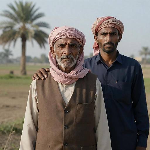 Intense Expression of Two Men in a Field