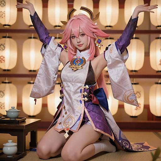 Ornate Anime Woman with Lanterns