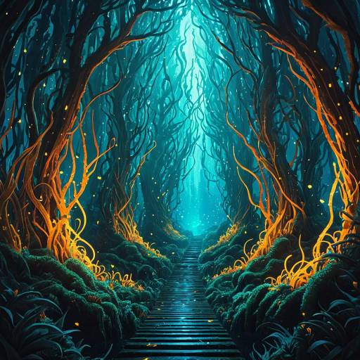 Bioluminescent Kelp Maze Fantasy Scene