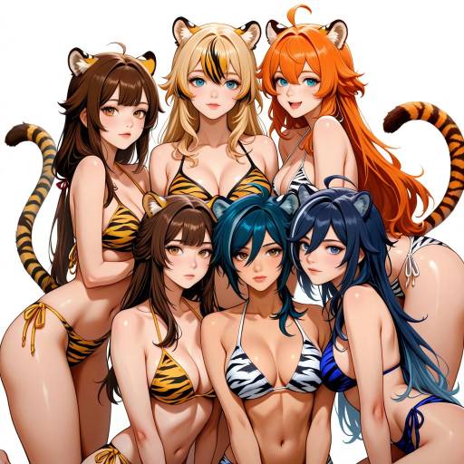 Multicolored Girls in Animal Print Swimsuits