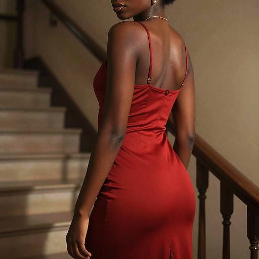 Elegant Dark-Skinned Woman on Vintage Staircase