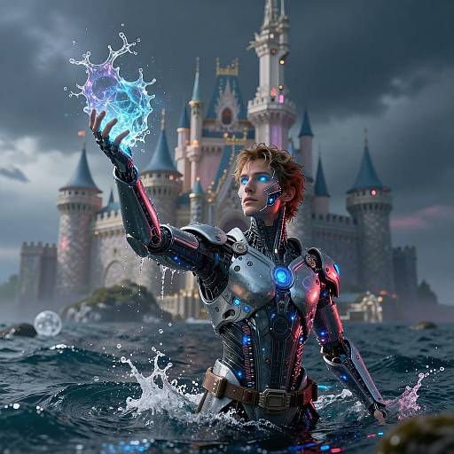 Cybernetic Man Controlling Water Elements