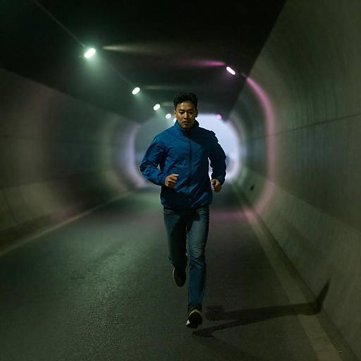 Mysterious Run Through a Neon Tunnel