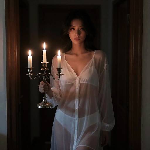 Mysterious Woman in Dimly Lit Hall