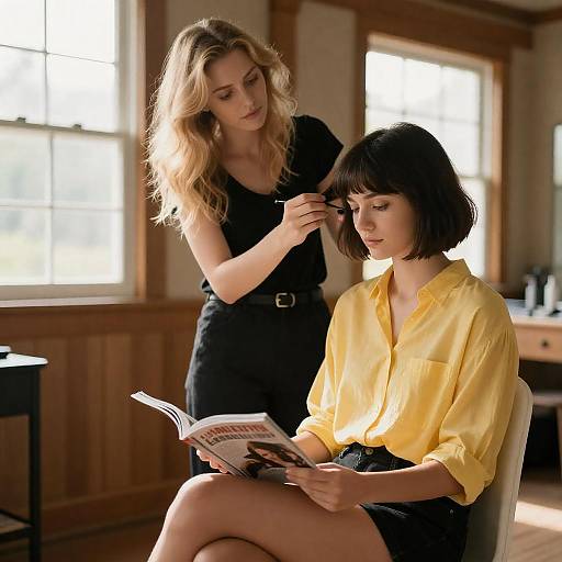 Women in a Sunlit Wooden Room