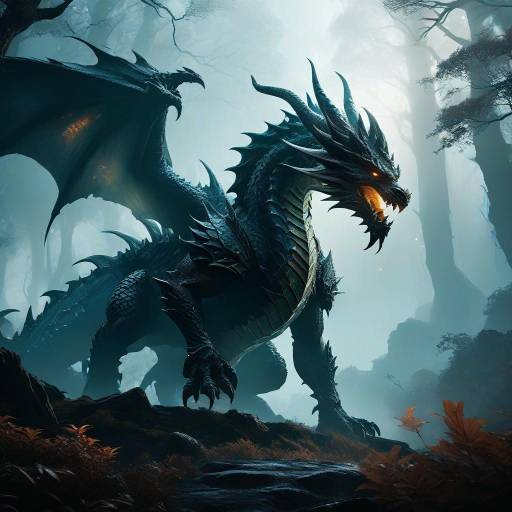 Majestic Dragon in Dark Forest