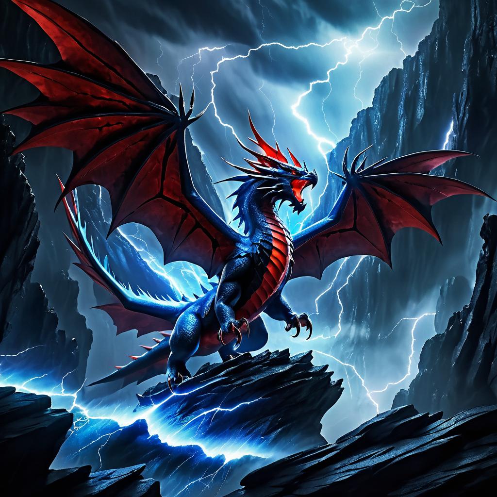 Epic Fantasy Salamence Roaring in Thunderstorm