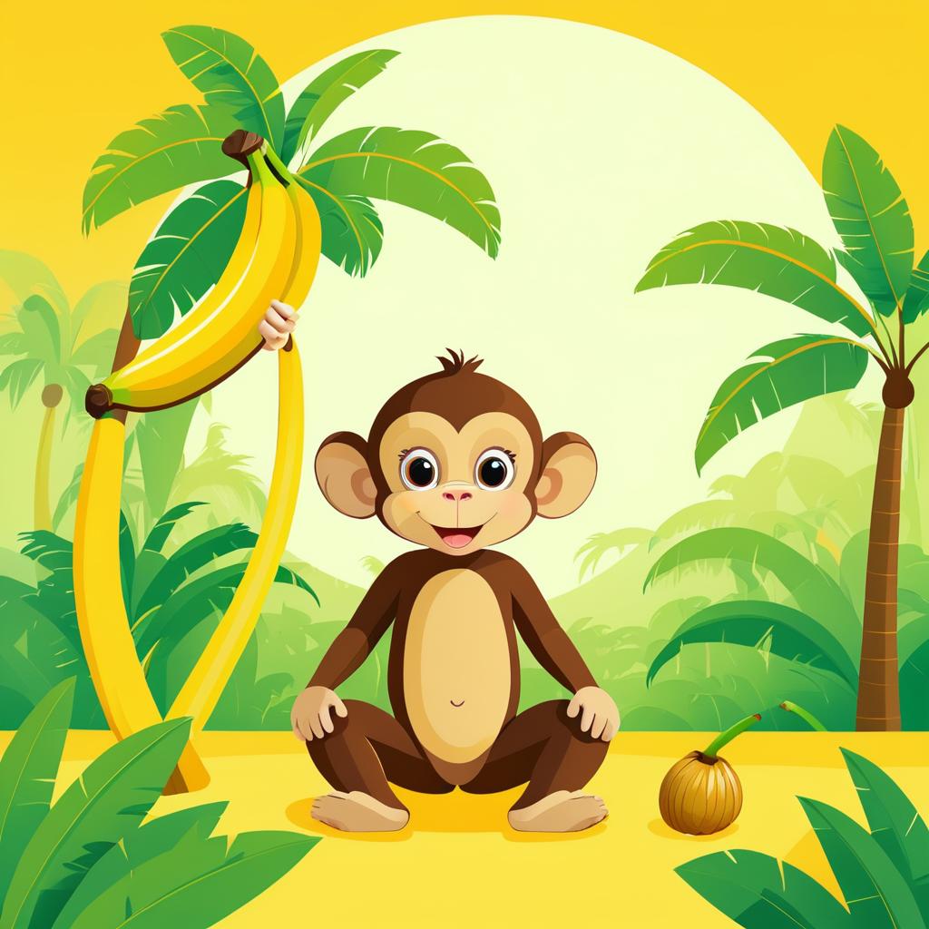 Playful Monkey by a Banana Tree