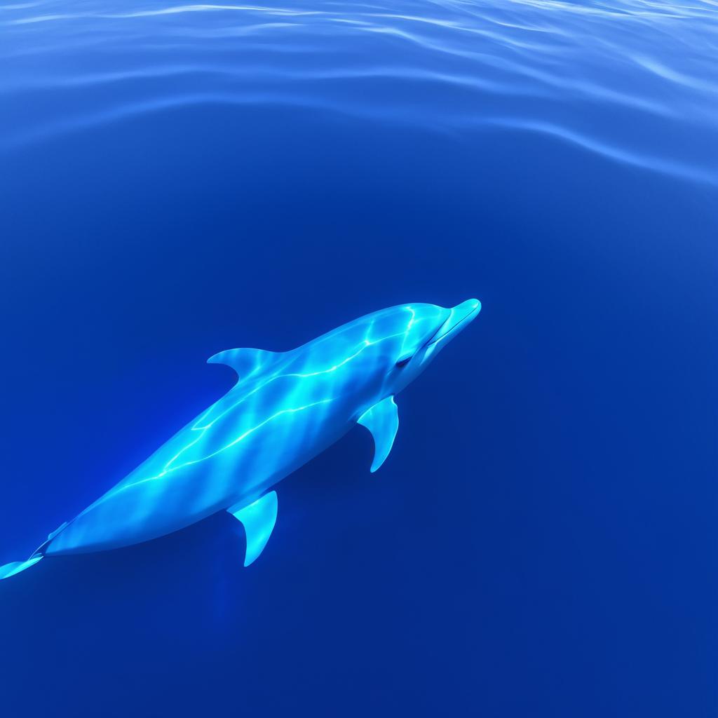 Glowing Blue Dolphin in Liquid Serenity