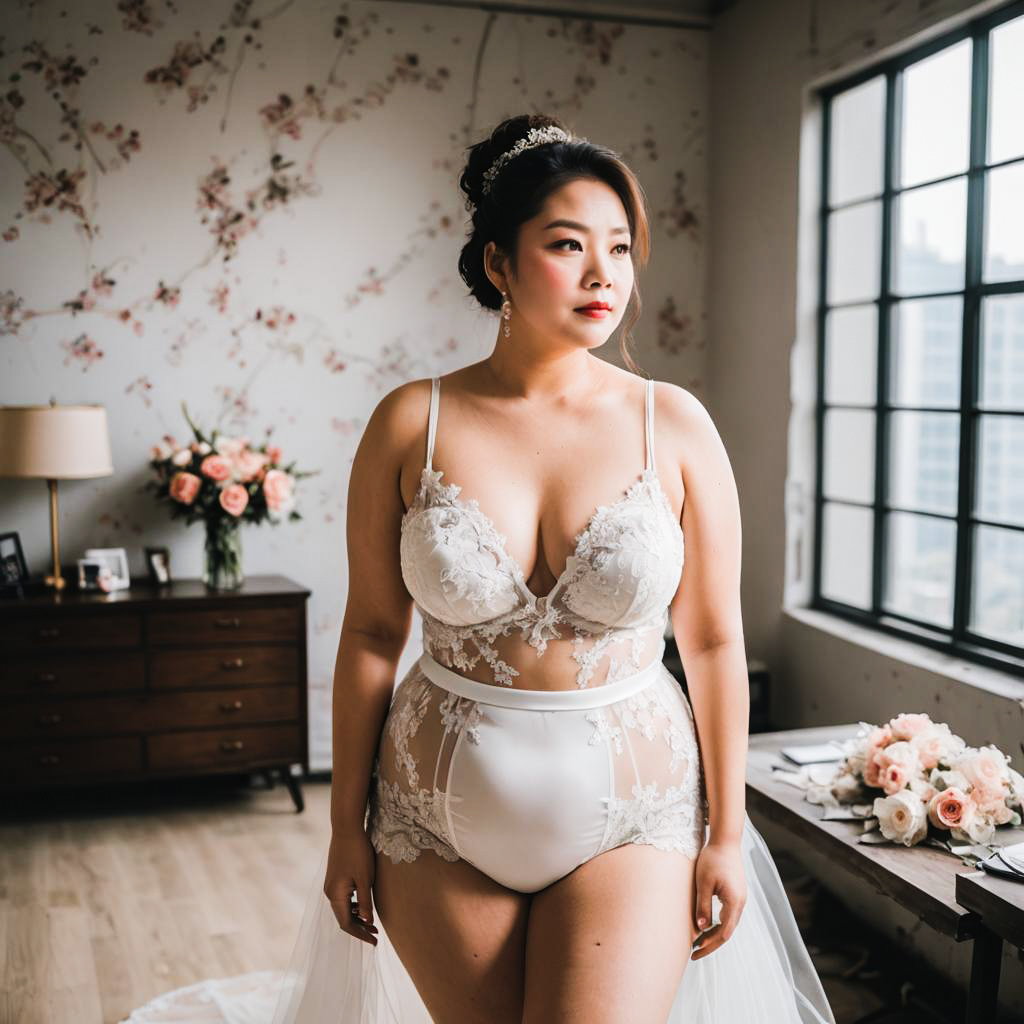 Nervous Bride-to-Be in Sheer Lingerie