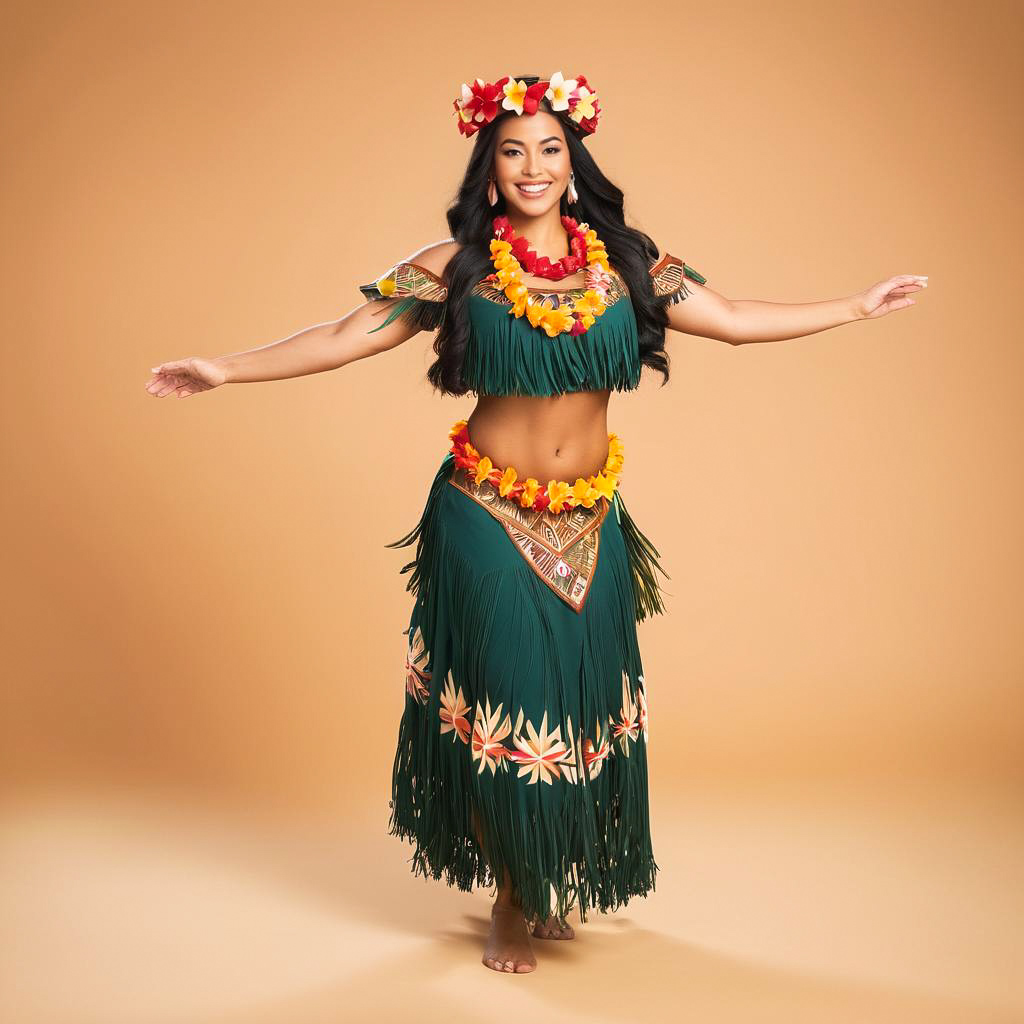 Cheerful Hawaiian Hula Dancer in Studio