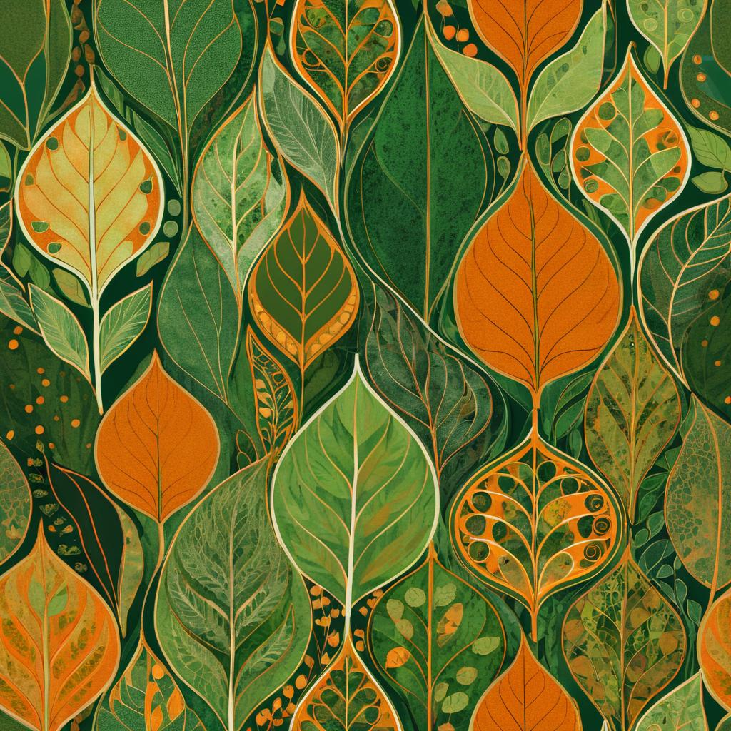 Vintage Klimt Style Leaves Illustration