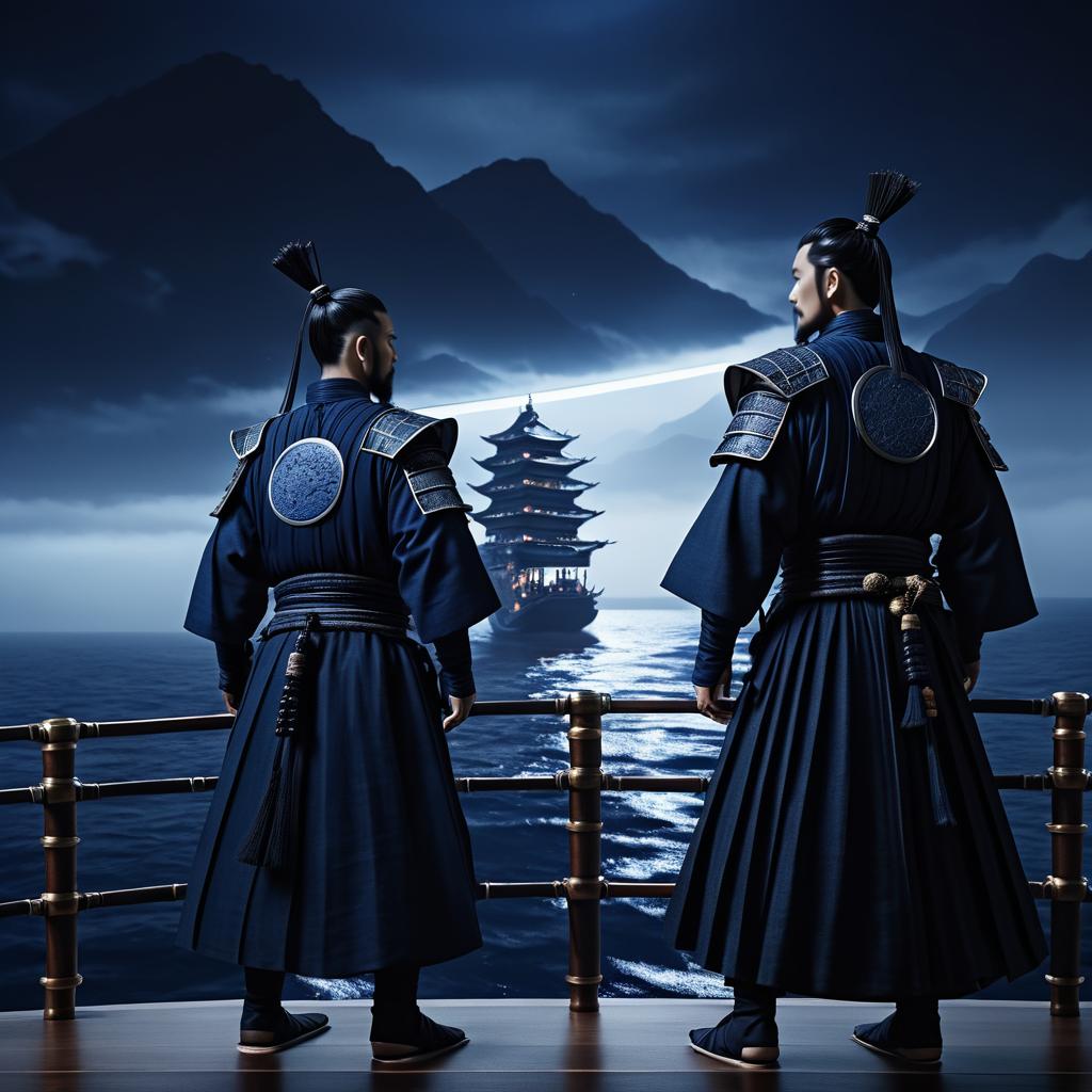 Cinematic Samurai and Monk on a Ship