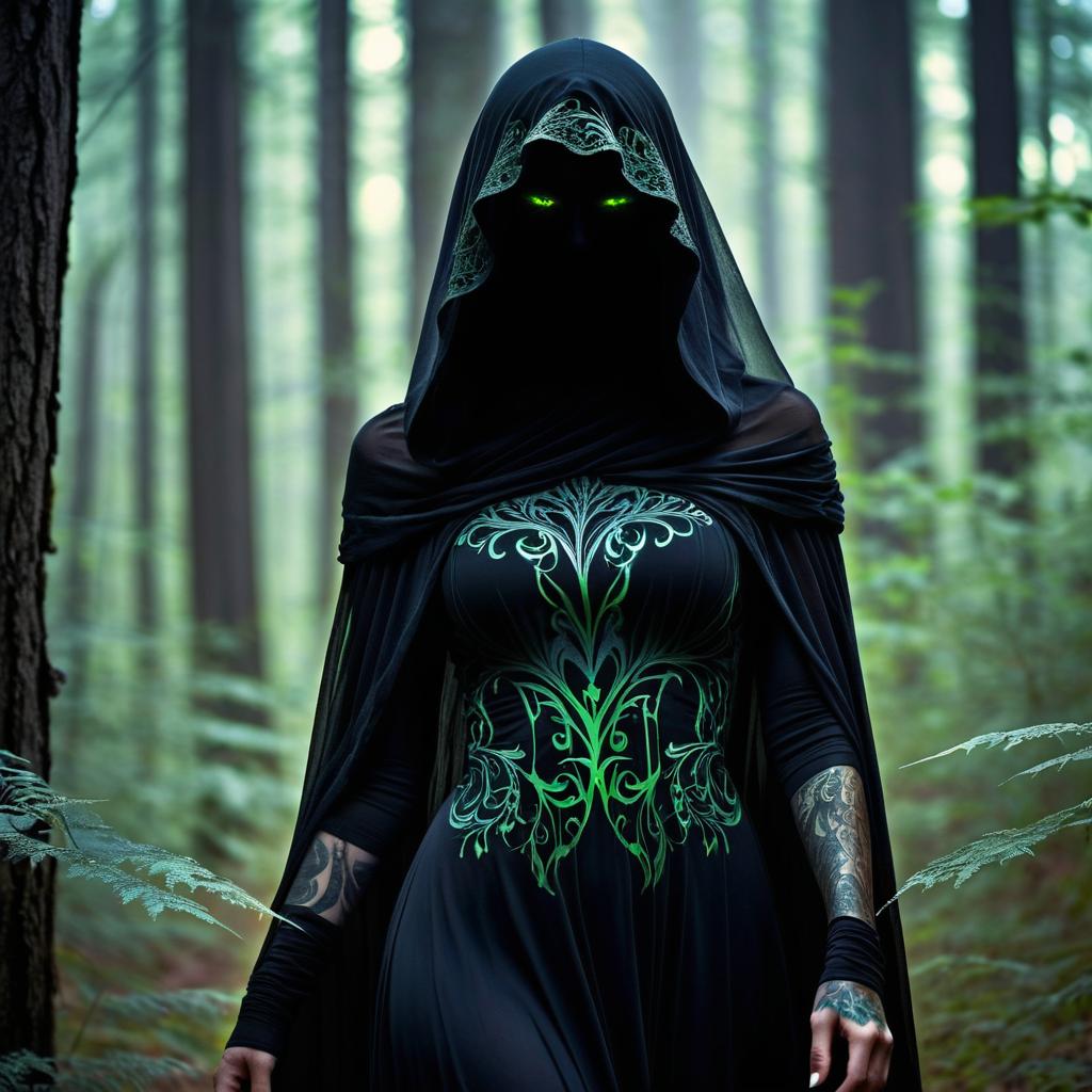 Eerie Forest: Ghostly Seductress Emerges