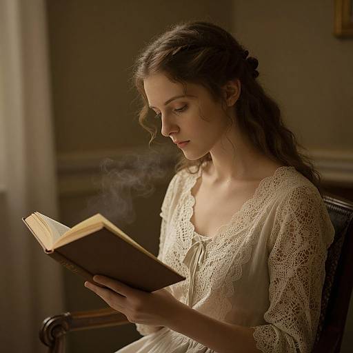 Graceful Woman Reading in Golden Light