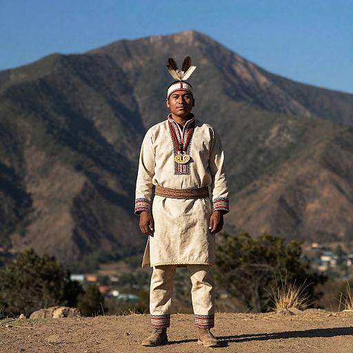 Man in Indigenous Costume by Mountain