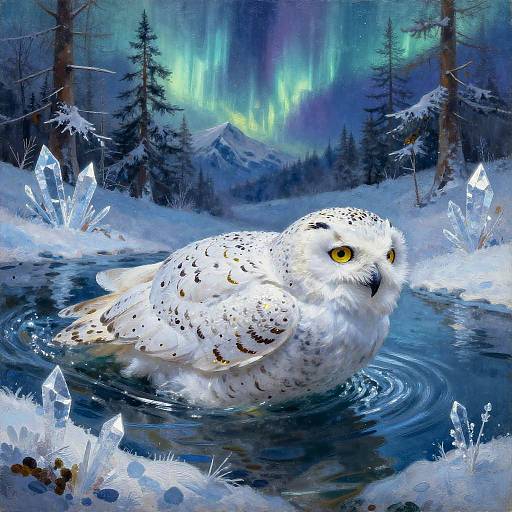 Mystical Snow Owl in Frosty Forest