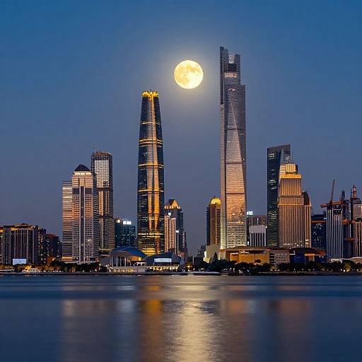 Twilight Cityscape with Reflective Waters