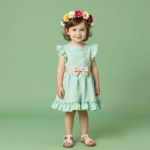Smiling Toddler in Pastel Green Dress