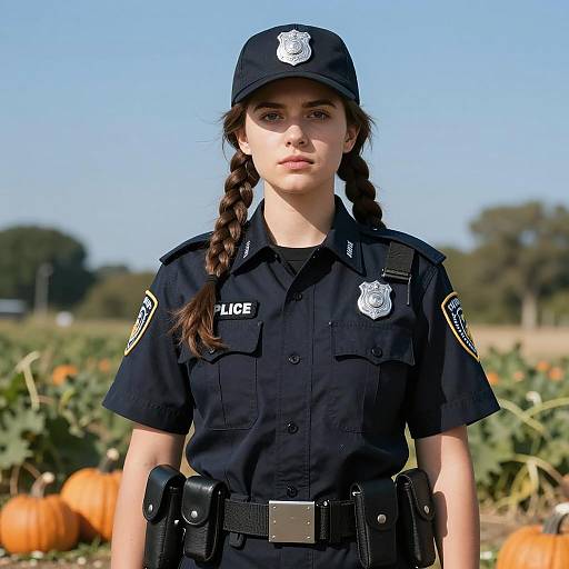 Young Female Police Officer in Uniform Outdoors