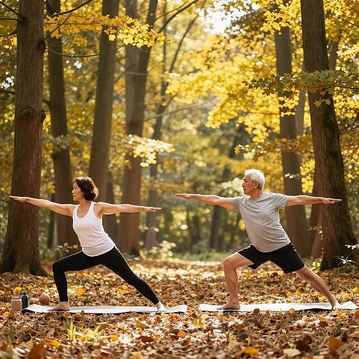 Elderly Couple Yoga in Forest