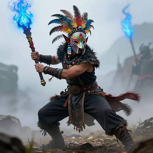 DND Masked Warrior with Magical Staff