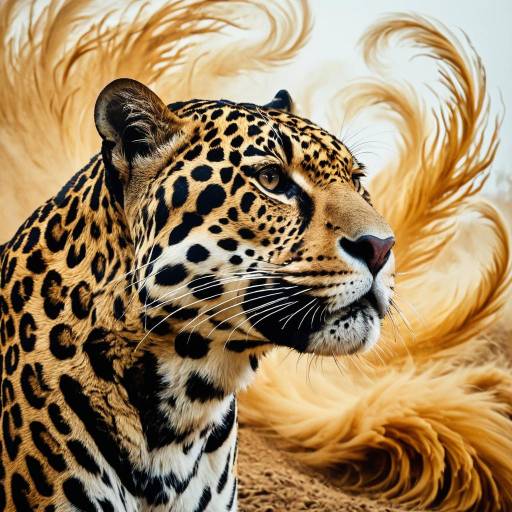 Abstract Jaguar Portrait with Swirling Savannah Fire