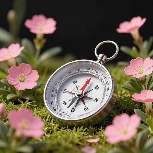 Compass in Floral Garden Close-Up