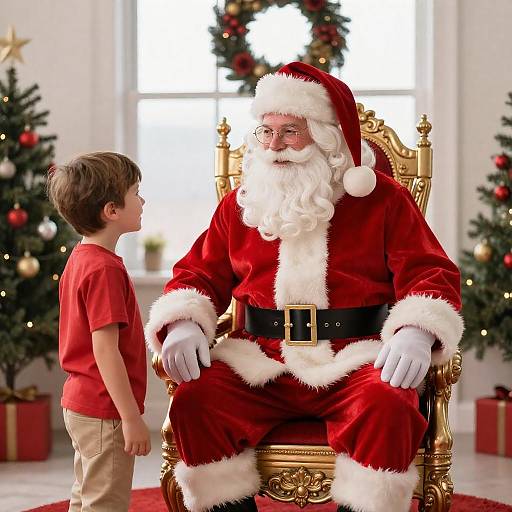 Smiling Santa on a Golden Throne