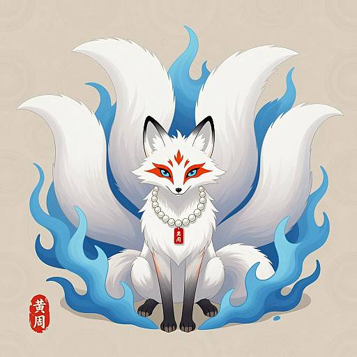 Mythical Fox with Four Fluffy Tails