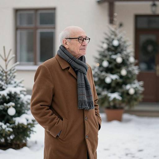 Elderly Man in Winter Coat Outdoors