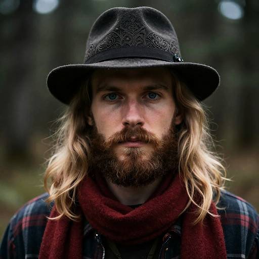 Intense Gaze of a Bearded Man