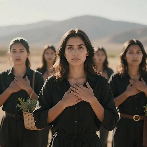 Group of Women Standing Outdoors with Serious Expressions