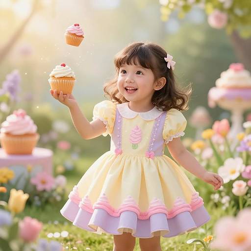 Energetic Cupcake Girl in Magical Garden