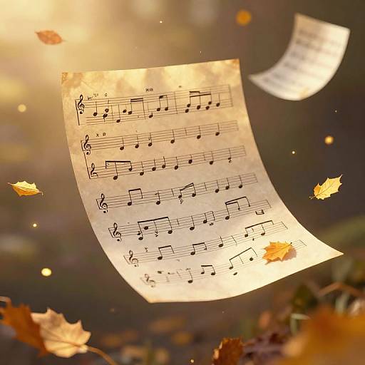 Golden Sheet Music with Autumn Leaves