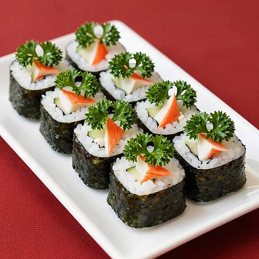 Neatly Arranged Sushi Rolls on Plate
