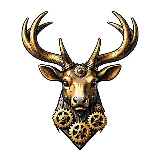 Brass Steampunk Stag Half-Mechanical Emblem