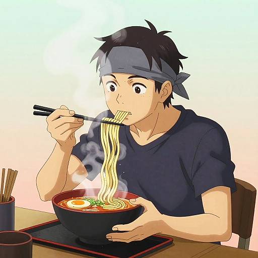 Energetic Anime Ramen Shop Scene