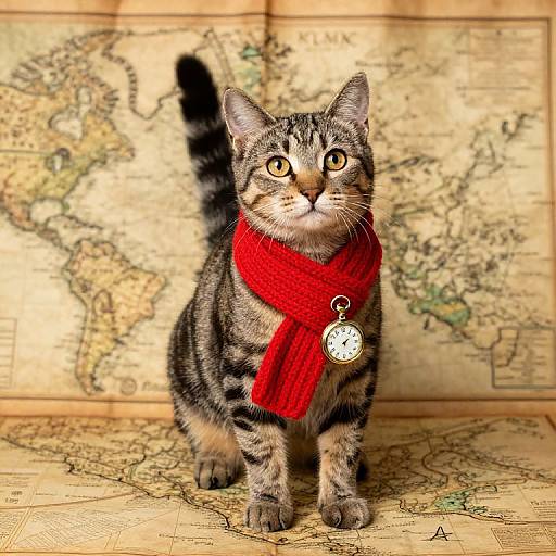 Curious Tabby Cat on Ancient Map