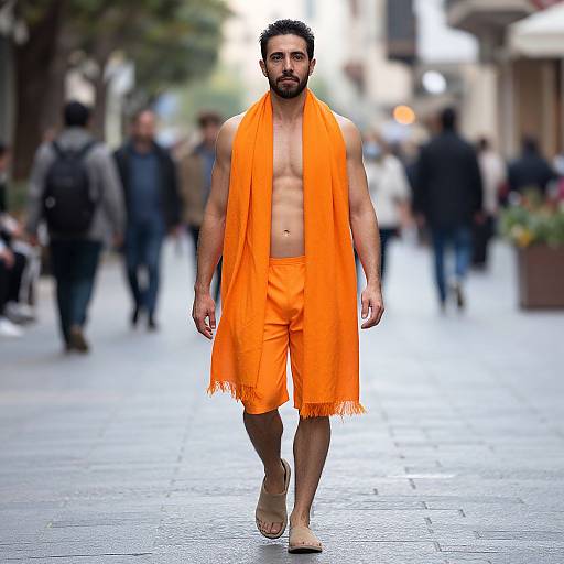 Man in Orange Scarf Yoga Wear