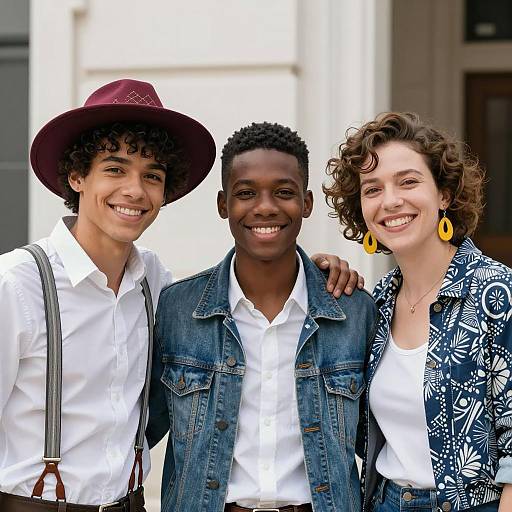 Smiling Trio in Stylish Outfits