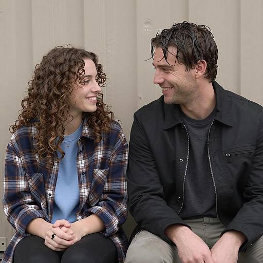 Smiling Young Couple Sitting Outdoors