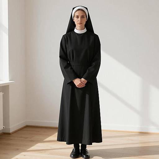 Woman Wearing Modern Nun's Habit in Sunlit Room