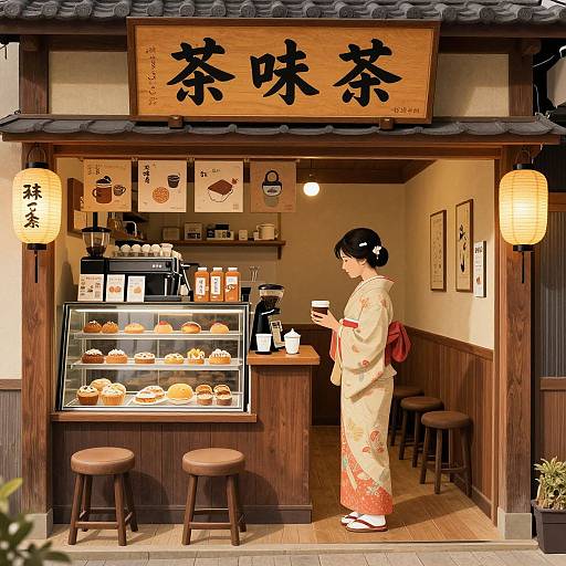 Vintage Japanese Coffee Shop Scene