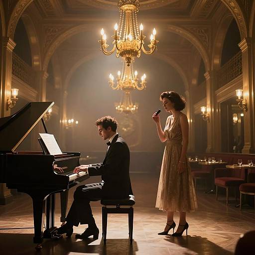 Vintage Jazz Pianist and Singer in Art Deco Ballroom