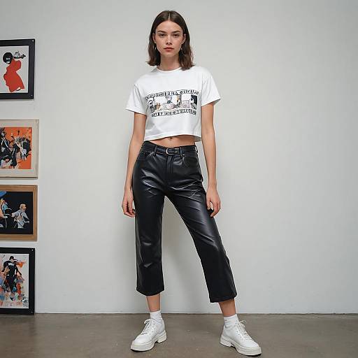 Y2K Crop Top and Leather Pants Fashion
