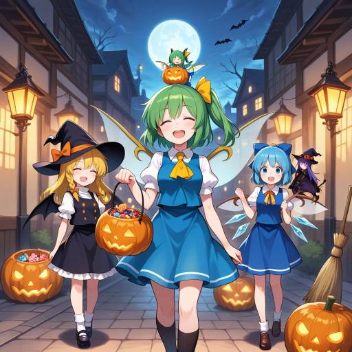 Whimsical Halloween Fairy Gathering Scene